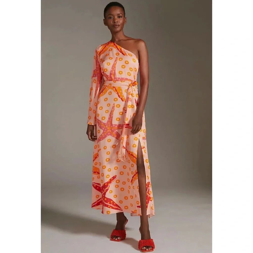 Anthropologie One-shoulder Starfish Maxi Dress By Farm Rio